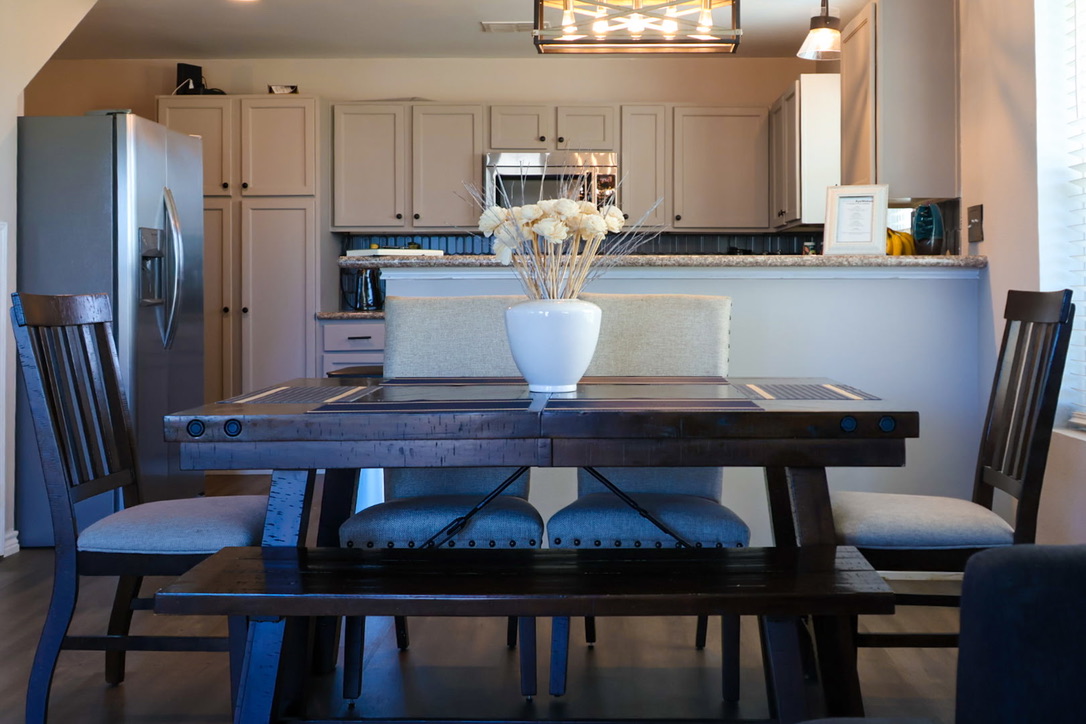 Kitchen and dining table in the shared ranch lodging